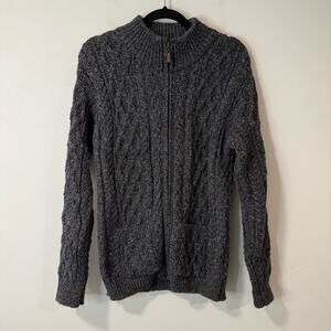 Aran Crafts Men's Full Zip Sweater Cable Knit Merino Wool Charcoal Gray Small